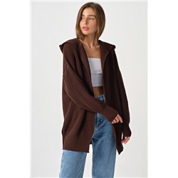 Кардиган вязаный с капюшоном шоколадный