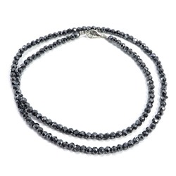 Бусы Чокер ГРАНЕНЫЕ из ГЕМАТИТА, цвет BLACK SILVER - целебные нормализуют давление (бусины по 2-3 мм., длина нити 43-45 см.), 1 шт.