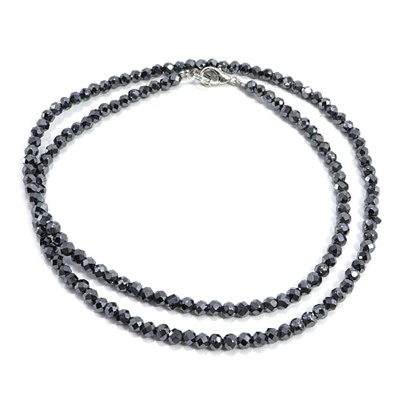 Бусы Чокер ГРАНЕНЫЕ из ГЕМАТИТА, цвет BLACK SILVER - целебные нормализуют давление (бусины по 2-3 мм., длина нити 43-45 см.), 1 шт.