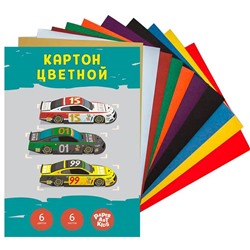 Картон цветной  6л. 6цв. А4 Эксмо мелованный Яркие гонки ЦК66538