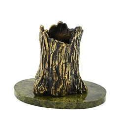 Часы карандашница из бронзы на подставке из змеевика, 110*75*90мм