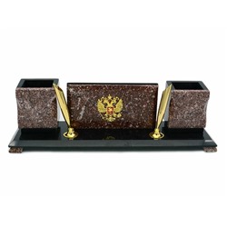 Письменный прибор из змеевика и креноида средний с гербом, 300*80*95мм