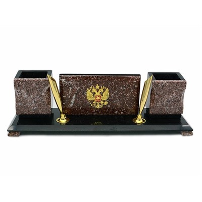 Письменный прибор из змеевика и креноида средний с гербом, 300*80*95мм