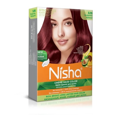 BURGUNDY 3.16 Nisha Creme Hair Color (БУРГУНДИ 3.16 крем-краска для волос, Ниша), 20 г + 20 мл + 6 мл.