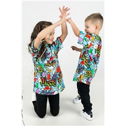 Футболка Oversize Граффити детская (Голубой)