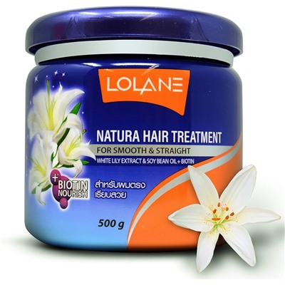 Natural Hair Treatment FOR SMOOTH & STRAIGHT, Lolane (Натуральная маска ДЛЯ ГЛАДКИХ И ПРЯМЫХ ВОЛОС с Экстрактом Белой Лилии, Соевым маслом и Биотином, Лолейн), 500 г.