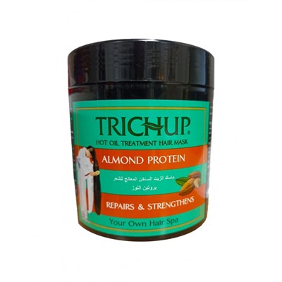 Trichup Hair Mask ALMOND PROTEIN Repairs & Strengthens, Vasu (Тричуп Маска для волос, МИНДАЛЬНЫЙ ПРОТЕИН Восстановление и укрепление, Васу), ЧЕРНАЯ БАНКА 500 мл.