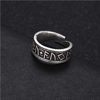 KL581 Кольцо металлическое с РУНАМИ, безразмерное (унисекс), 1 шт.