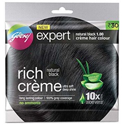 Godrej Expert NATURAL BLACK 1.0, Creme hair colour (Крем-краска для волос Без Аммиака НАТУРАЛЬНЫЙ ЧЁРНЫЙ, Оттенок 1.00, Гудреж), 20г. + 20мл. - СРОК ГОДНОСТИ ДО 28 ФЕВРАЛЯ 2025 ГОДА