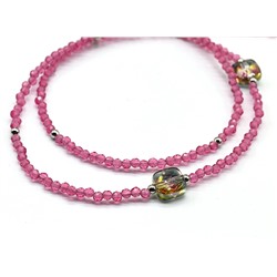 Чокер из шпинели с подвесками квадратик из циркона, цв.розовый, 39см