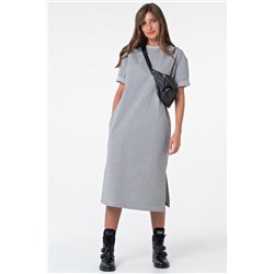 Платье-футболка хлопковое длинное в полоску на сером