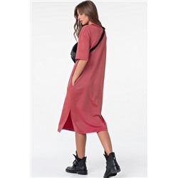 Платье-футболка хлопковое длинное в полоску на красном