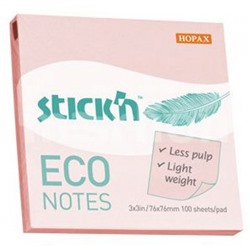 Бумага для заметок с клеевым краем Stick`n 76х76 мм 100л пастель розовый 60г/м2 ECO 21746 (412397) Hopax