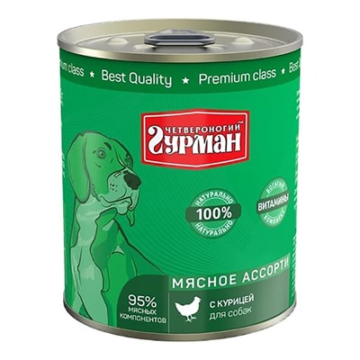 Четвероногий Гурман Мясное ассорти для собак Курица, 340г АГ