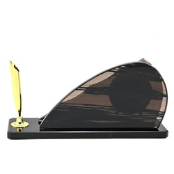 Письменный прибор из обсидиана с часами "Штурвал" 195*50*90мм.