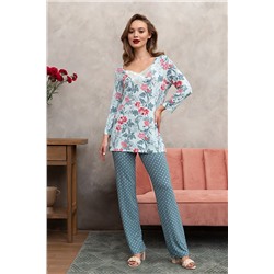 Комплект жен: фуфайка(футболка) д/рук, брюки Mia Cara SS23WJ333 Blueberry Night (Аква/пионы)
