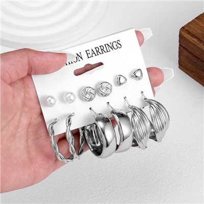 Набор сережек 6 пар. Цвет: Серебро (НС-009)