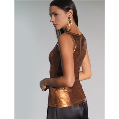 Топ в рубчик с широкими лямками с матовым покрытием металлик из хлопка с эластаном