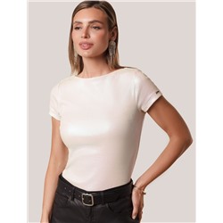 Футболка облегающая из хлопка в рубчик с вырезом лодочка с матовым покрытием металлик