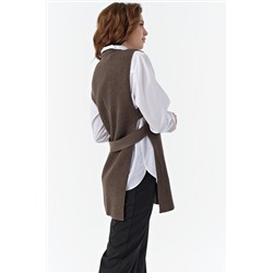 Жилет вязаный удлиненный с разрезами по бокам из хлопка кофейный