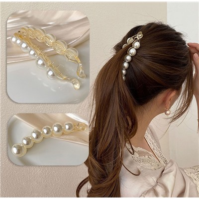 Заколка-банан для волос жемчужная