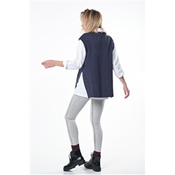 Жилет вязаный оверсайз асимметричный с разрезами по бокам синий