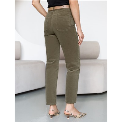 Укороченные эластичные брюки слим из микро вельвета