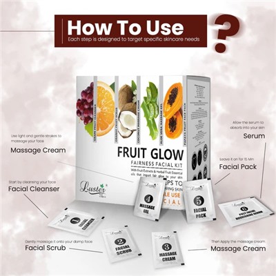FRUIT GLOW Fairness Facial Kit, Luster (СИЯНИЕ ФРУКТОВ набор для ухода за лицом, Ластер), 1 уп. (40 мл.)