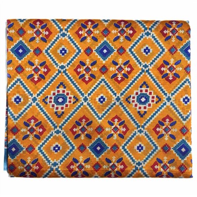 Сари TILAK с печатным принтом ЭТНИКА, цвет ЖЕЛТО-ГОЛУБОЙ (Size: Onesize, с отрезом для блузы), РАЗНЫЙ ДИЗАЙН, 1 шт.