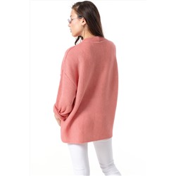 Джемпер вязаный оверсайз без воротника розовый