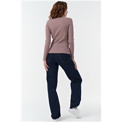 Лонгслив трикотажный с пуговицами из хлопка пыльно-бежевый