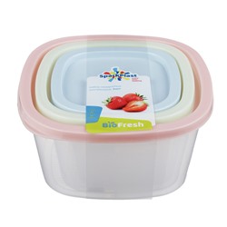 Набор контейнеров для продуктов квадратных 3шт, (0, 63л+1, 1л+1, 7л), пластик