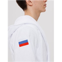 Мужской махровый халат с капюшоном белый вышивка "Россия" МЗ-105 (1)