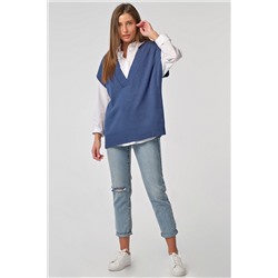 Жилет вязаный оверсайз с разрезами по бокам синий