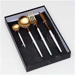 Набор столовых приборов из нержавеющей стали Magistro «Фолк», 4 предмета, цвет металла золотой, белые ручки