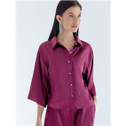 Блузка с короткими рукавами из плотного струящегося сатина