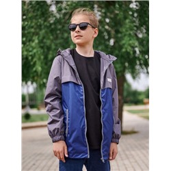 Ветровка-спорт на флисе для мальчика серый-синий