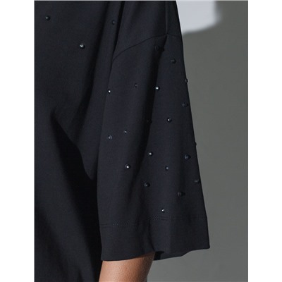 Футболка оверсайз с принтом стразами из премиального хлопка