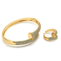 Браслет гвоздь с фианитами цв.голубой, 16см