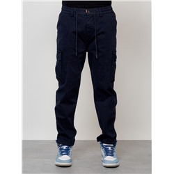 Джинсы карго мужские с накладными карманами темно-синего цвета 2418TS