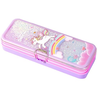 Пенал 2-отд. Alingar Unicorn пласт. фиолетовый AL8624