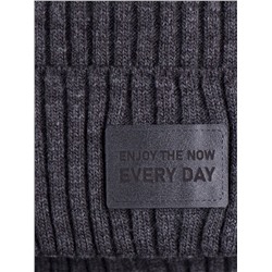 Шапка вязаная детская, нашивка ENJOY THE NOW EVERY DAY+снуд, графит