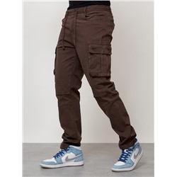 Джинсы карго мужские с накладными карманами коричневого цвета 2401K