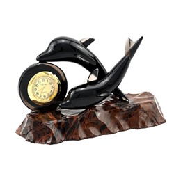 Часы из обсидиана "Дельфины" черный 175*85*115мм