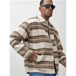 Куртка рубашка шерстяная в клетку мужская демисезонная коричневого цвета 58565K