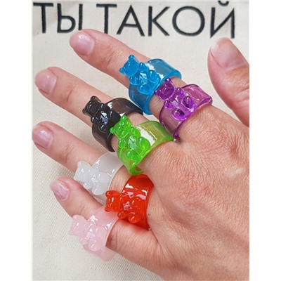 Модное кольцо с мишкой, цвет синий, арт.032.211