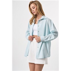 Рубашка льняная с фигурной линией низа бледно-голубая