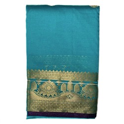 Сари однотонное с Золотистой каймой, цвет СИНЕ-ЗЕЛЁНЫЙ (разный дизайн, Size: Onesize), 1 шт.