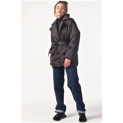 Куртка демисезонная с поясом черная