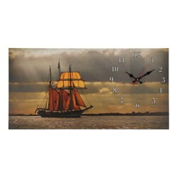 Часы настенные, на холсте, серия: Море, "Парусник", 40х76  см, микс